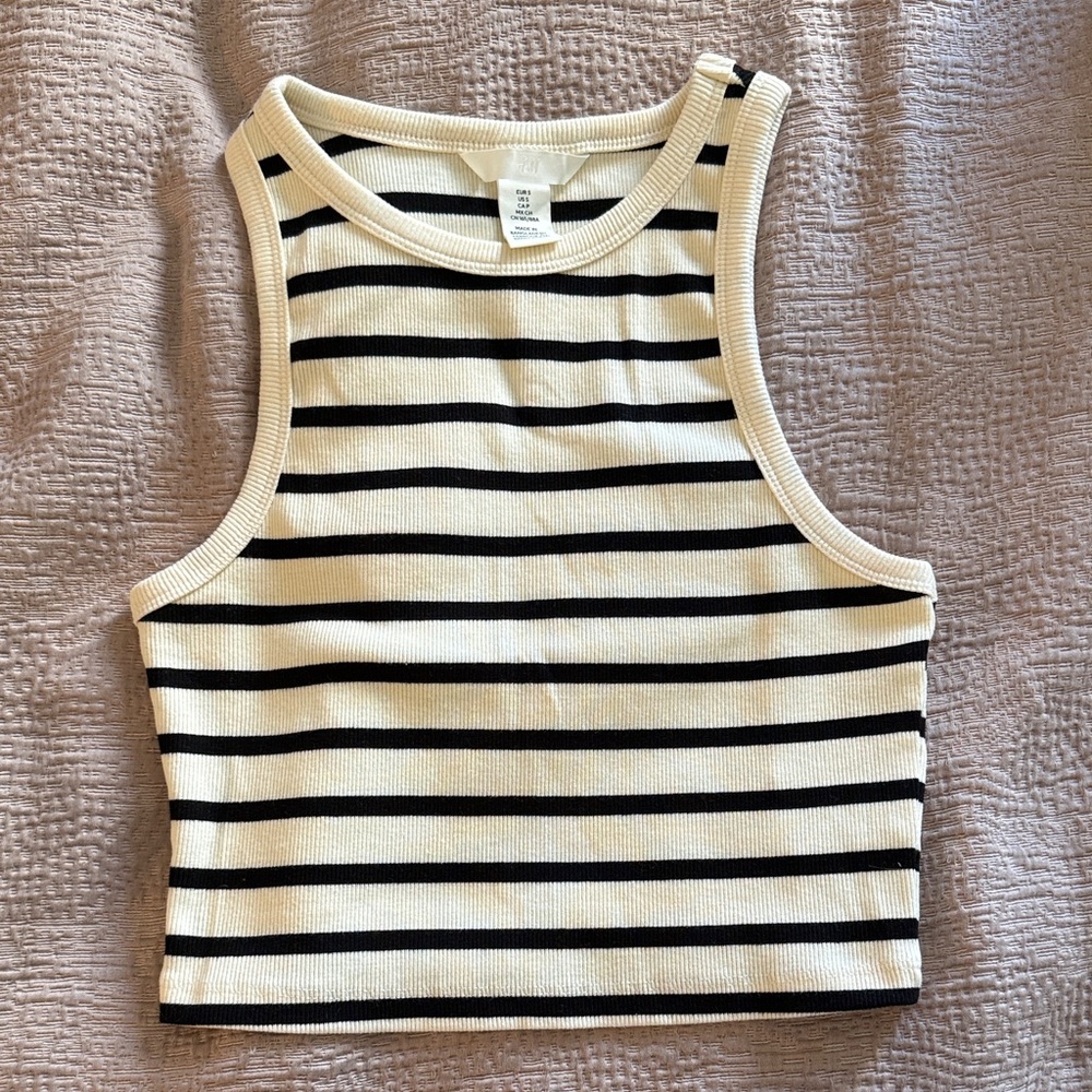 H&M Black and Cream Striped Tank Top